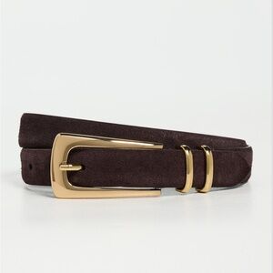 Madewell Elongated Buckle Belt, Coffee Bean, Brown Suede Belt, Gold - Medium